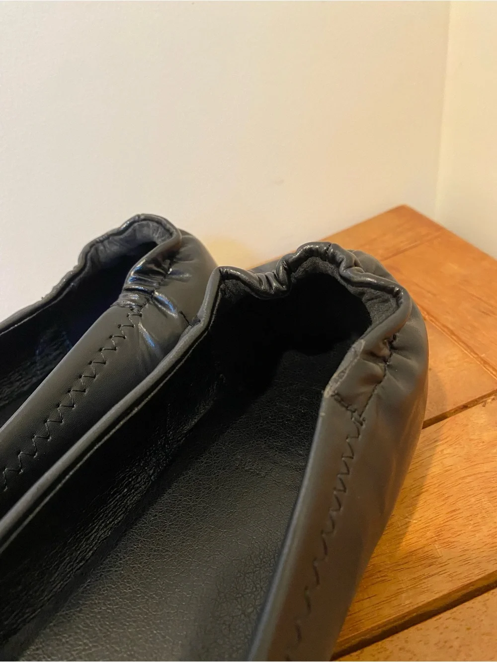Tory Burch Black Leather Reva Flats with Gold Logo Medallion